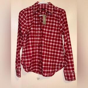 NWT J Crew Embellished Shrunken Button Up Shirt Plaid